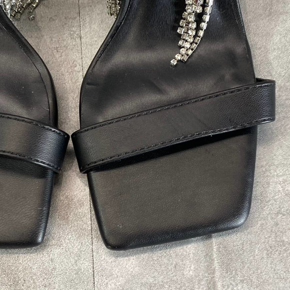 Open Edit Women's Black Annalise Fringe Rhinestone Faux-Leather Sandals SZ 5.5 - Picture 5 of 11